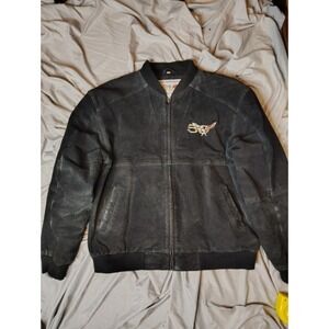 Vintage Corvette Suede Leather Jacket Mens Large Black Bomber 50th Anniversary